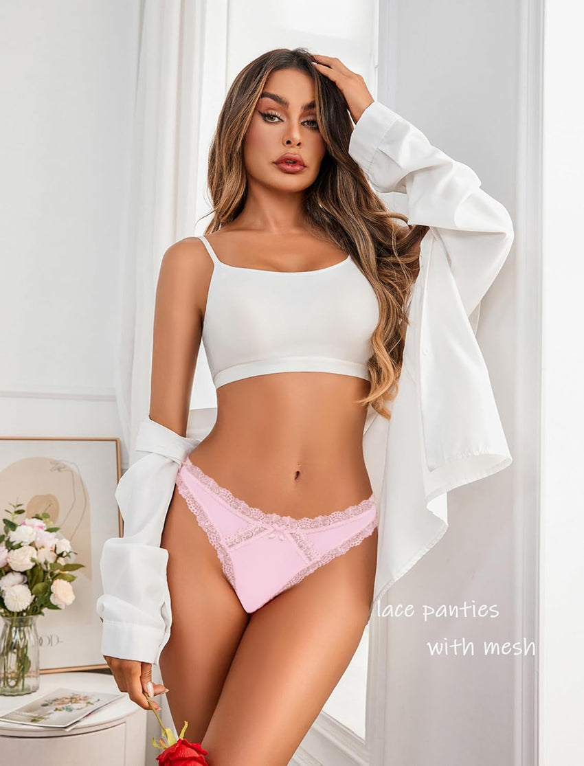 Avidlove Womens Underwear Sexy Lace Panties Low Rise Thong Bikini with Criss Cross Back Breathable Tangas 1-3 Packs