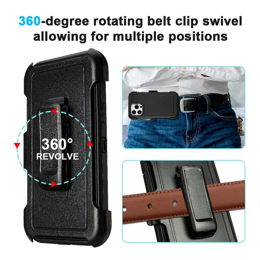 for Black iPhone 15 Case with Belt Clip, Shockproof Heavy Duty Rugged, 3 Layers of Sturdy,Anti-Drop, Military-Grade Defender Cover for iPhone 15 Case Black