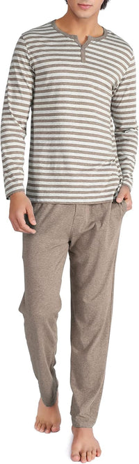 DAVID ARCHY Men's Pajamas Set Soft Cotton Long Sleeve Sleepwear Comfy Loungewear Pjs with Pockets