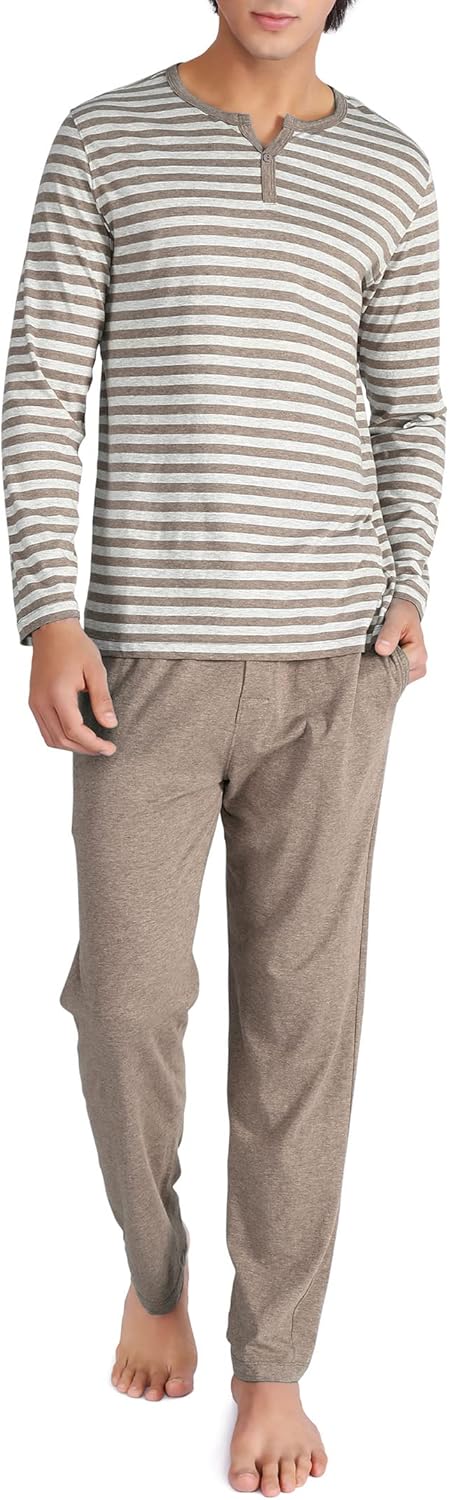 DAVID ARCHY Men's Pajamas Set Soft Cotton Long Sleeve Sleepwear Comfy Loungewear Pjs with Pockets