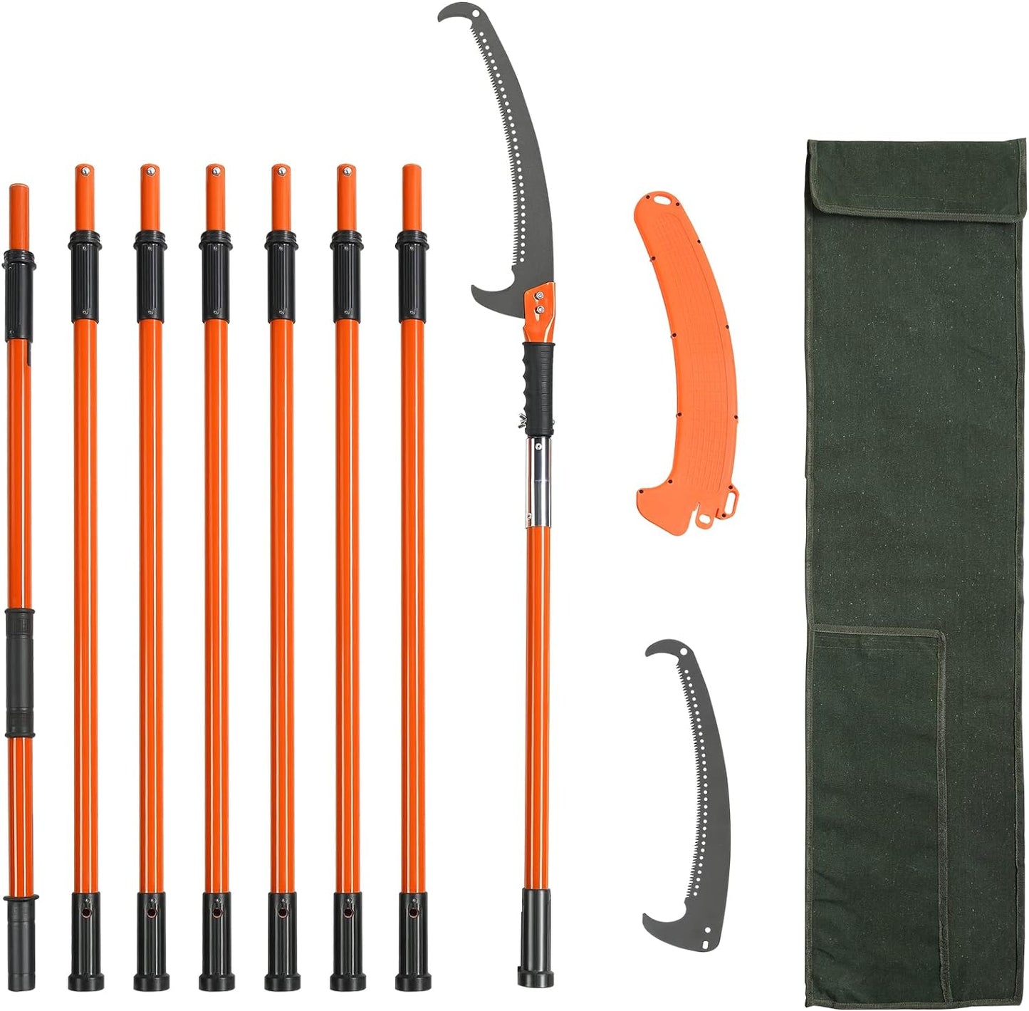 VEVOR Manual Pole Saw, 7.3-27 ft Extendable Tree Pruner, Sharp Steel Blade and Scissors High Branches Trimming, Branch Trimmer with Lightweight 8 Fiberglass Handles, for Pruning Palms and Shrubs