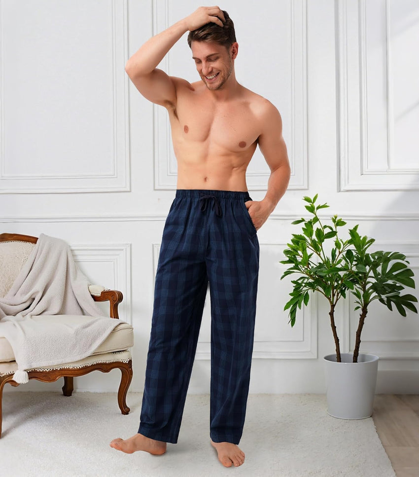 DAVID ARCHY Mens Pajama Pants Soft Cotton Plaid Sleepwear, Comfy Lounge Woven Pajamas Bottoms PJ Pant for Men, 3 pack