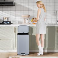 Arlopu 8/13.2 Gallon Step Trash Can, Stainless Steel Garbage Bin, Soft-Close Rubbish Bin with Removable Plastic Inner Bucket, Fingerprint-Proof, Lid Dustbin, Suit for Kitchen Home (Haze Blue, 50L)