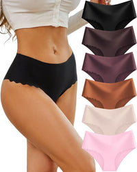 Sth Big High Waisted Seamless Underwear for Women No Show Panties Cheeky Scalloped Edge Bikini Breathable Briefs 6 Pack