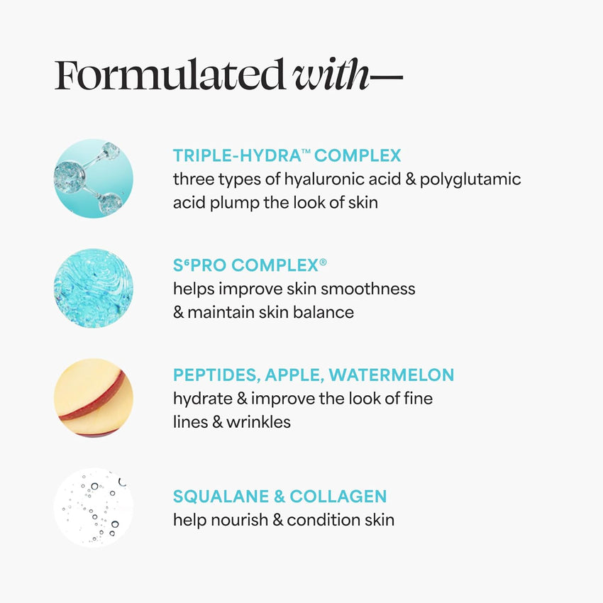 TULA Skin Care 24/7 Ultra Hydration - Triple Hydra Complex Day & Night Serum, Plumps Skin & Delivers Moisture While Reducing Fine Lines, 1 fl oz.