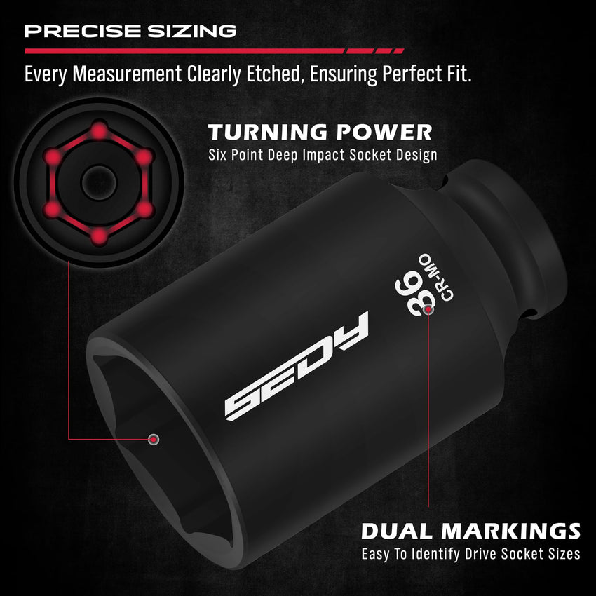 29-Piece 1/2" Drive Impact Socket Set, SAE (3/8 to 1 inch) and Metric (10-24mm) Sizes with Extension Bars Standard Deep Socket Set CR-V Material High Durability Impact Wrench