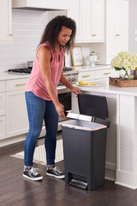 Rubbermaid Premier Series III Step-On Trash Can for Home and Kitchen, with Stainless Steel Rim, 12.4 Gallon, Charcoal, for Home/Kitchen/Garage/Apartment/Office