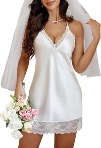 Avidlove Women Lingerie Satin Lace Chemise Nightgown Sexy Full Slips Sleepwear S-4XL