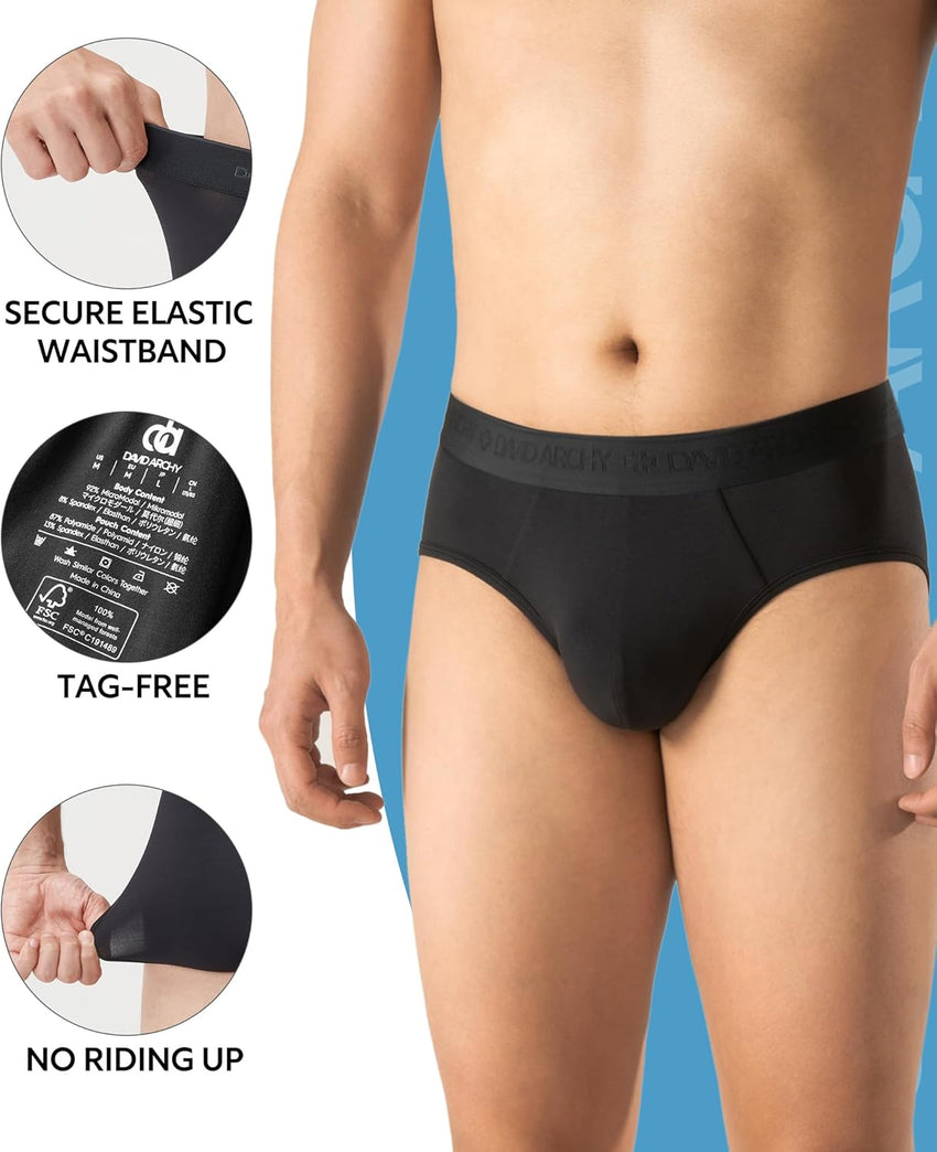 DAVID ARCHY Men's Underwear Ultra Soft Modal Dual Pouch Briefs Support Comfortable lightweight Briefs for Men 4 or 7 Pack