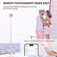 ATUMTEK 55" Selfie Stick Tripod, All-in-one Extendable Aluminum Phone Tripod with Rechargeable Bluetooth Remote for iPhone and More, Fitting 4.7-7 inch Smartphones, Pink