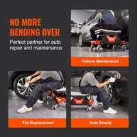 VEVOR Mechanic Stool 300 LBS Capacity Garage Stool Gift for Men, Heavy Duty Rolling Mechanics Seat, with Three Slide Out Tool Trays and Drawer, Tools for Automotive Auto Repair