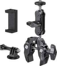 ATUMTEK Super Camera Clamp Mount with 1/4" and 3/8" Threads, Dual Ballhead Magic Arm 360° Ball Head Grip, Phone/Action Camera Mount Adapter for Canon Nikon DSLR Camera, GoPro/Insta360/INSTAX/DJI