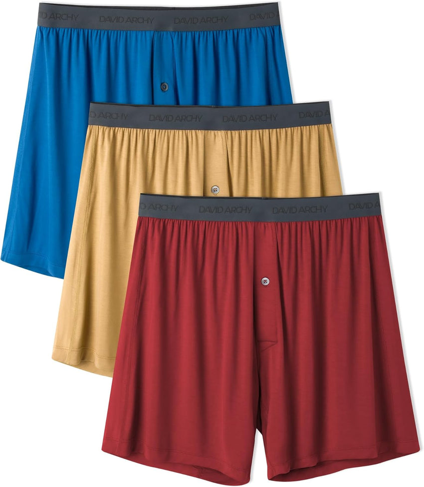 DAVID ARCHY Mens Underwear Bamboo Rayon Boxers for Men Breathable and Cool Men's Boxer Shorts with Button Fly 3 or 5 Pack