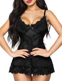 RSLOVE Babydoll Lingerie for Women Lace Chemise Sexy Nightgown Sleepwear Dress