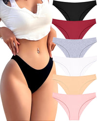 6 Pack Cotton Underwear for Women Cute Low Rise Bikini Panties High Cut Breathable Sexy Hipster Womens Cheeky S-XL