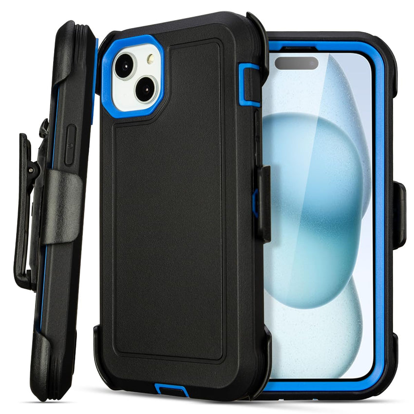 for Black iPhone 15 Case with Belt Clip, Shockproof Heavy Duty Rugged, 3 Layers of Sturdy,Anti-Drop, Military-Grade Defender Cover for iPhone 15 Case Black