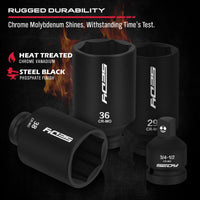 29-Piece 1/2" Drive Impact Socket Set, SAE (3/8 to 1 inch) and Metric (10-24mm) Sizes with Extension Bars Standard Deep Socket Set CR-V Material High Durability Impact Wrench