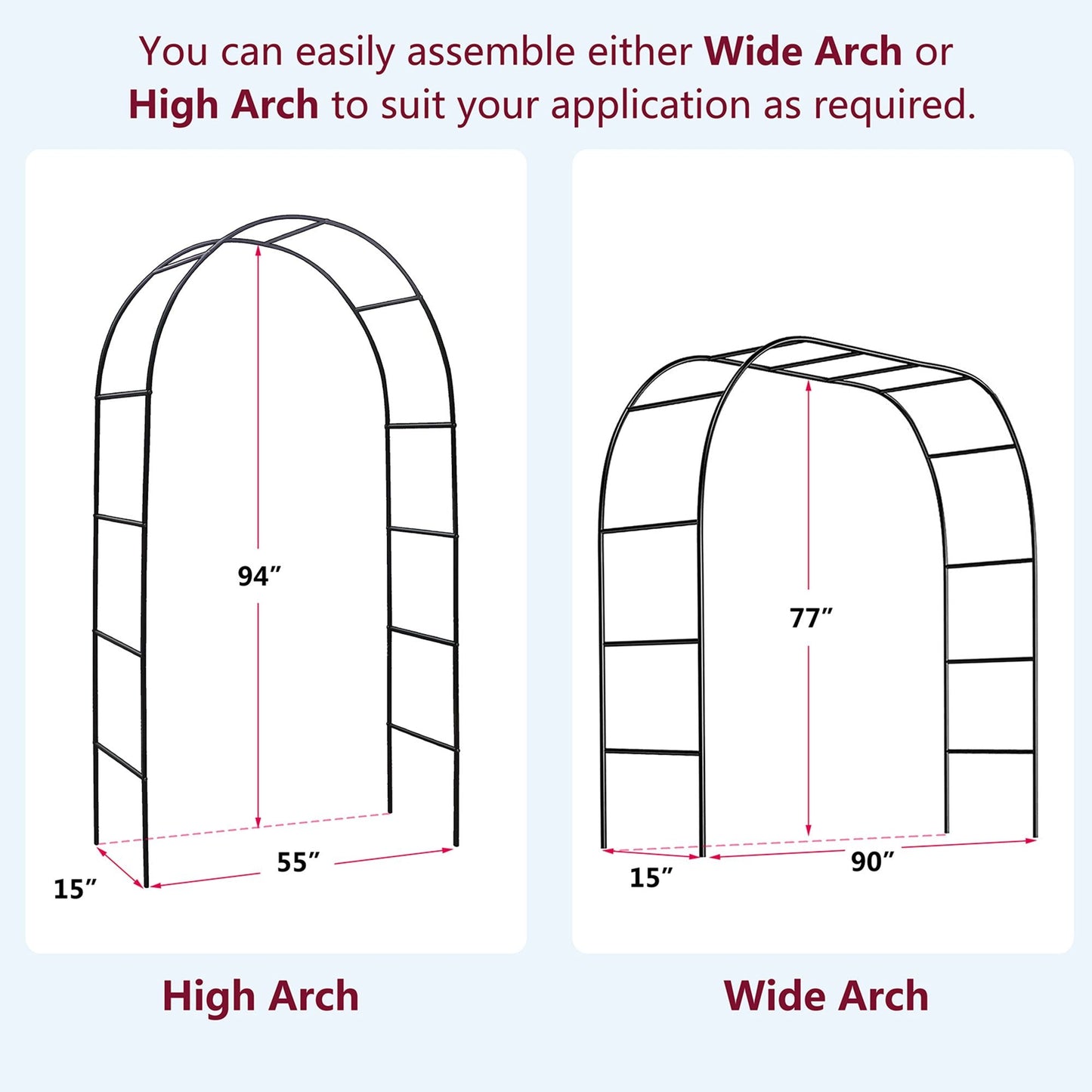 78"H x 45"W Metal Garden Arch Trellis; Adjustable Arbor Trellis for Garden Climbing Plants Support or Wedding Decor - 7DAY'S