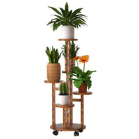 7DAY'S 5 Tier Plant Stand with 4 Detachable Wheels Wooden Plant Pot Rolling Shelf Plant Display Rack for Indoor Outdoor Decoration - 7DAY'S