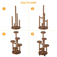 7DAY'S 5 Tier Plant Stand with 4 Detachable Wheels Wooden Plant Pot Rolling Shelf Plant Display Rack for Indoor Outdoor Decoration - 7DAY'S