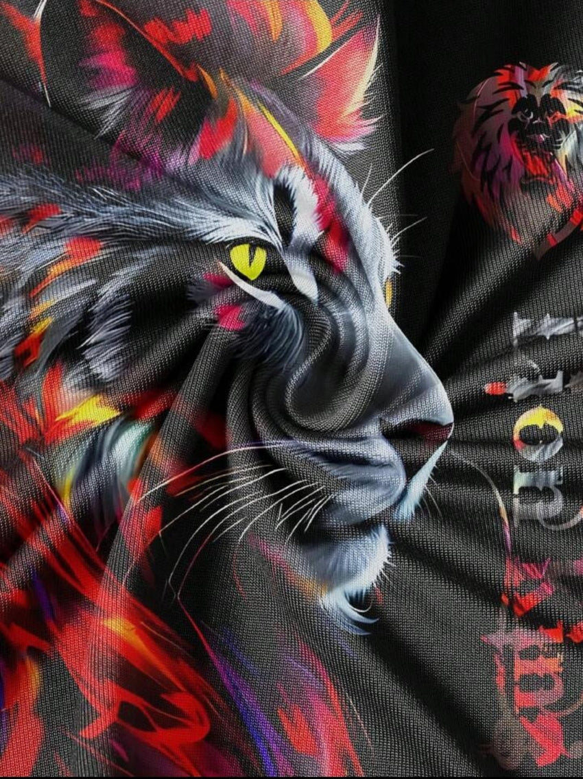 7DAY'S Men's Letter Lion Graphic Round Neck Short Sleeve Casual T-Shirt And Drawstring Waist Shorts Set - 7DAY'S