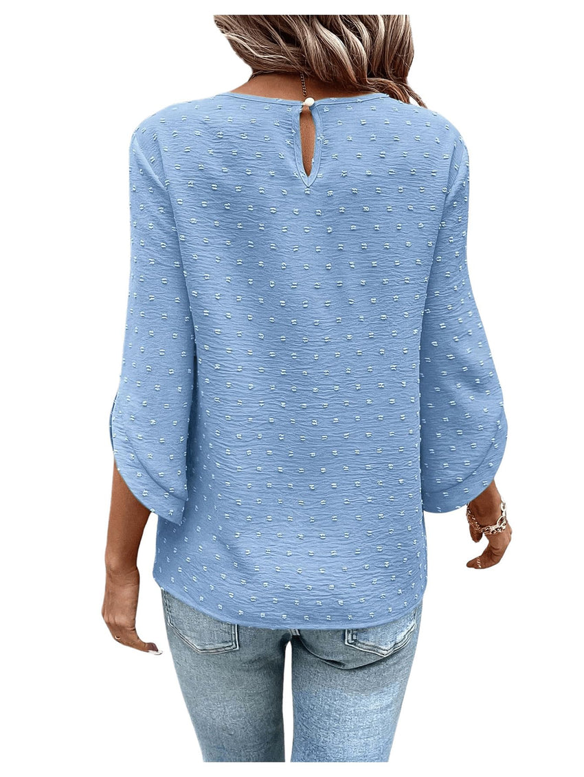 7DAY'S Women's Dressy Casual Tops Swiss Dots Short Sleeve Chiffon Blouse Summer Work Shirts - 7DAY'S