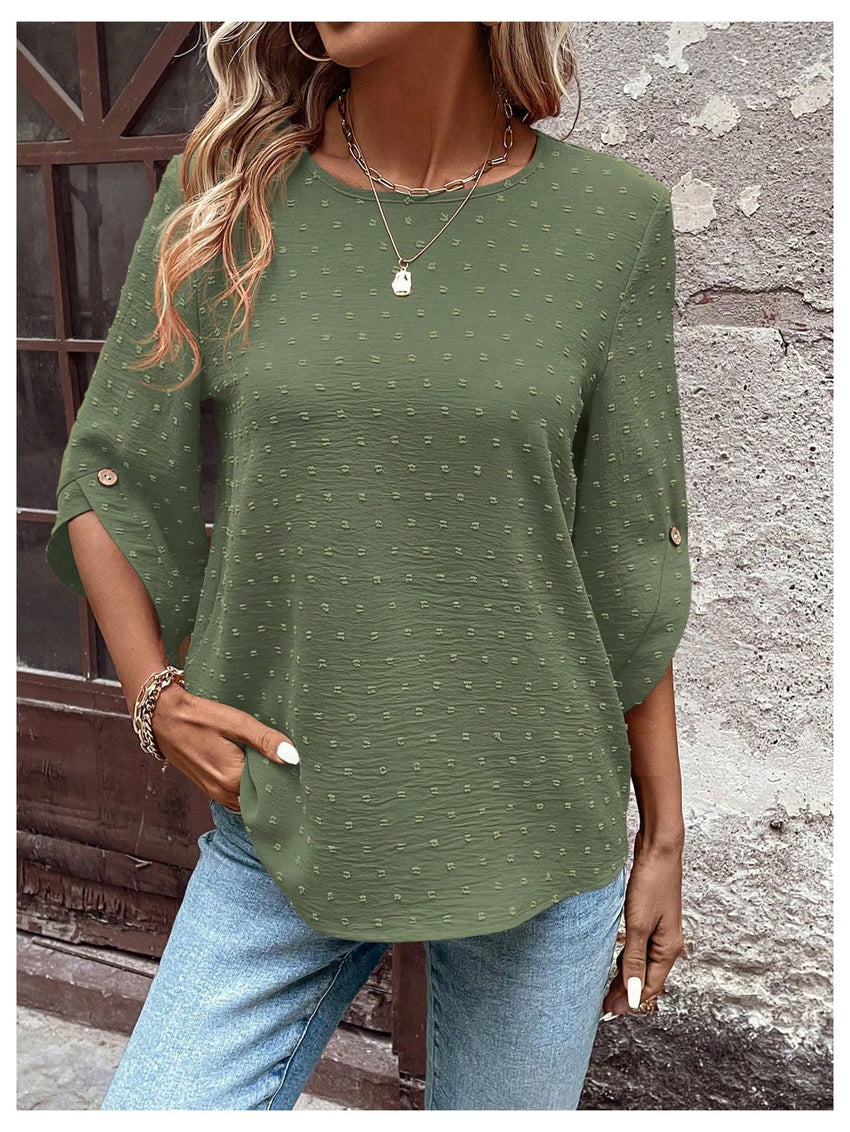 7DAY'S Women's Dressy Casual Tops Swiss Dots Short Sleeve Chiffon Blouse Summer Work Shirts - 7DAY'S