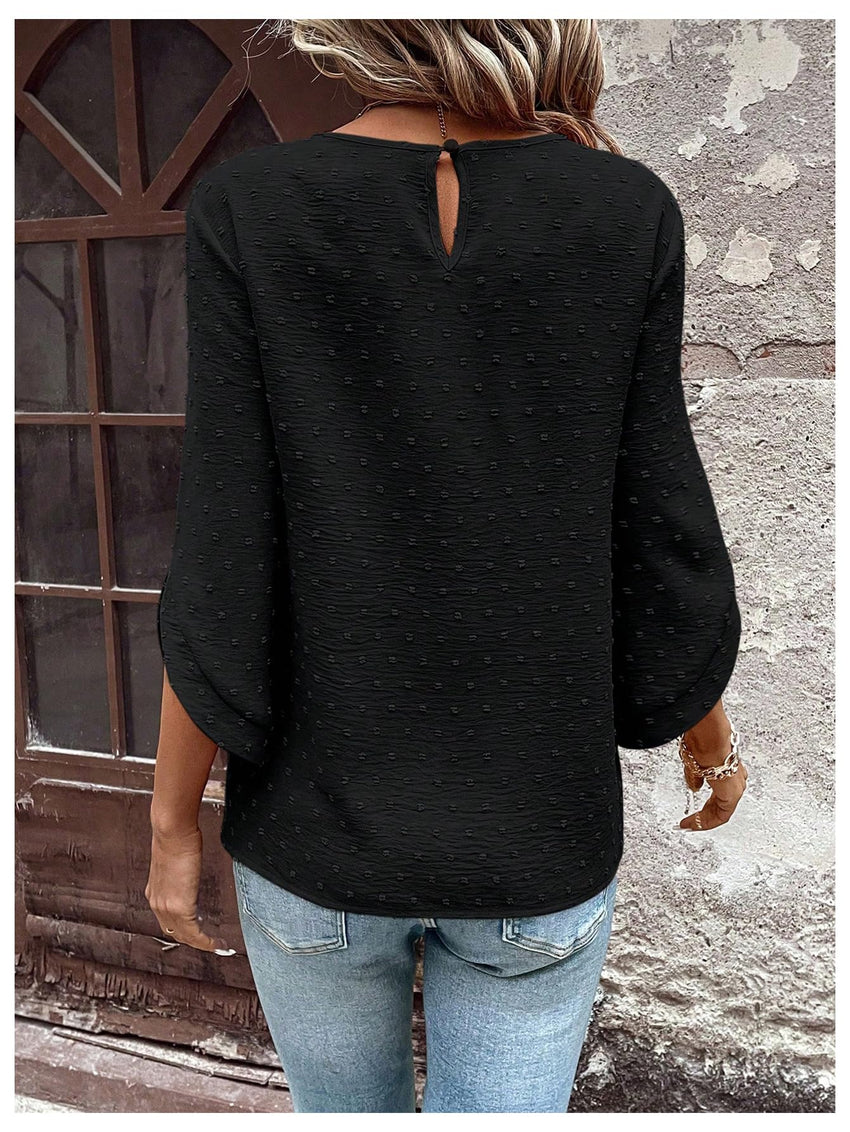 7DAY'S Women's Dressy Casual Tops Swiss Dots Short Sleeve Chiffon Blouse Summer Work Shirts - 7DAY'S