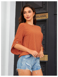 7DAY'S Women's Dressy Casual Tops Swiss Dots Short Sleeve Chiffon Blouse Summer Work Shirts - 7DAY'S