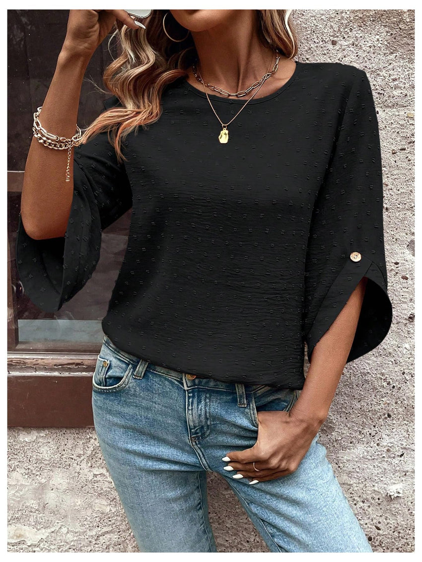 7DAY'S Women's Dressy Casual Tops Swiss Dots Short Sleeve Chiffon Blouse Summer Work Shirts - 7DAY'S