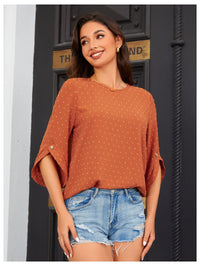 7DAY'S Women's Dressy Casual Tops Swiss Dots Short Sleeve Chiffon Blouse Summer Work Shirts - 7DAY'S