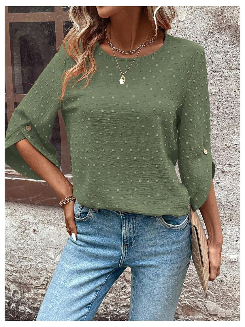 7DAY'S Women's Dressy Casual Tops Swiss Dots Short Sleeve Chiffon Blouse Summer Work Shirts - 7DAY'S