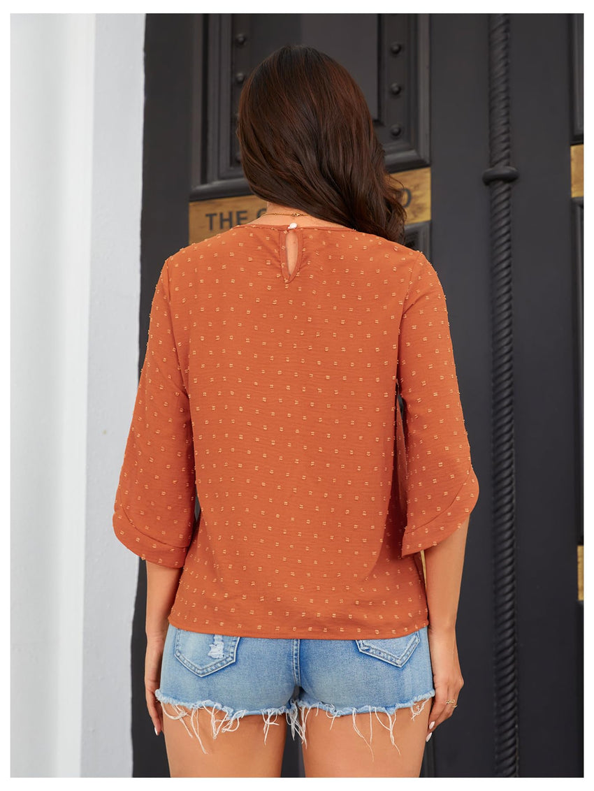 7DAY'S Women's Dressy Casual Tops Swiss Dots Short Sleeve Chiffon Blouse Summer Work Shirts - 7DAY'S