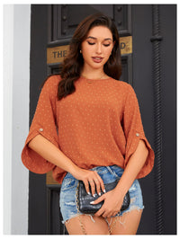 7DAY'S Women's Dressy Casual Tops Swiss Dots Short Sleeve Chiffon Blouse Summer Work Shirts - 7DAY'S