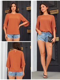 7DAY'S Women's Dressy Casual Tops Swiss Dots Short Sleeve Chiffon Blouse Summer Work Shirts - 7DAY'S