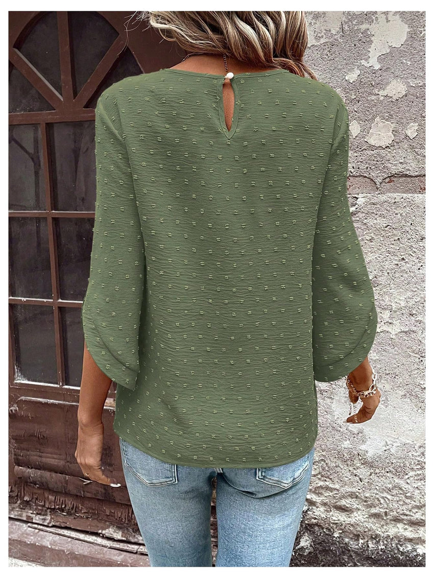 7DAY'S Women's Dressy Casual Tops Swiss Dots Short Sleeve Chiffon Blouse Summer Work Shirts - 7DAY'S