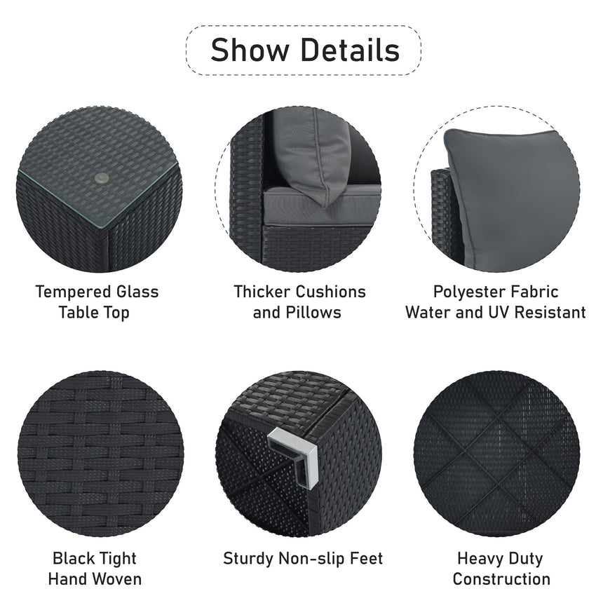 8 - Pieces Outdoor Patio Furniture Sets; Garden Conversation Wicker Sofa Set; Single Sofa Combinable - 7DAY'S