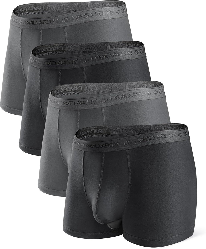 DAVID ARCHY Men's Underwear Ultra Soft Modal Dual Pouch Trunks Ball Pouch Bulge Enhancing Boxer Briefs for Men 3 or 4 Pack