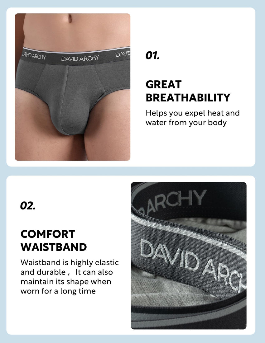 DAVID ARCHY Men's Underwear Briefs Rayon Made from Bamboo Wicking-Moisture Support Pouch Soft Underwear for Men 4 or 7 Pack