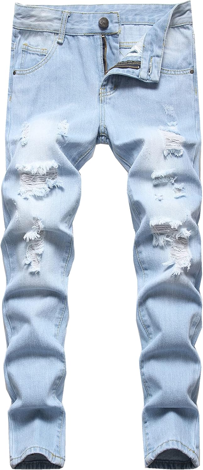 FREDD MARSHALL Boy's Skinny Fit Ripped Destroyed Distressed Fashion Kids Denim Jeans Pants