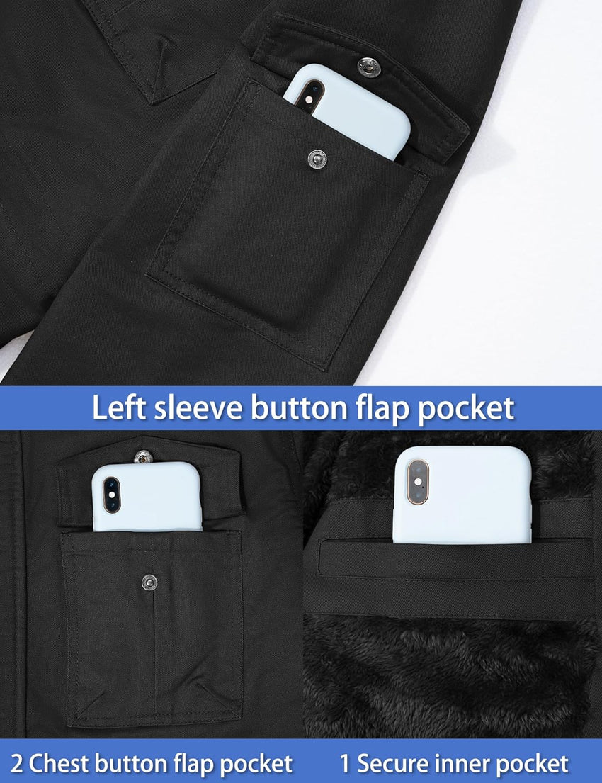 7DAY'S Men's Winter Jacket Cotton Military Jackets Fleece Lined Thick Work Warm Cargo Coats with Hooded