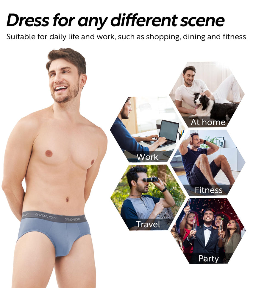 DAVID ARCHY Men's Underwear Briefs Rayon Made from Bamboo Wicking-Moisture Support Pouch Soft Underwear for Men 4 or 7 Pack