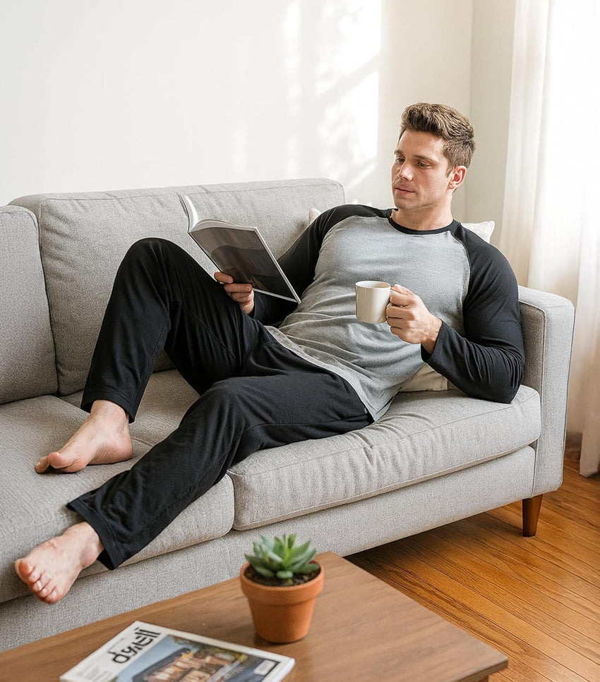 DAVID ARCHY Mens Pajamas Set - Soft Pj Sets for Men Long Sleeve Pajamas Men Cotton Mens Pjs Sets Loungewear with Pockets