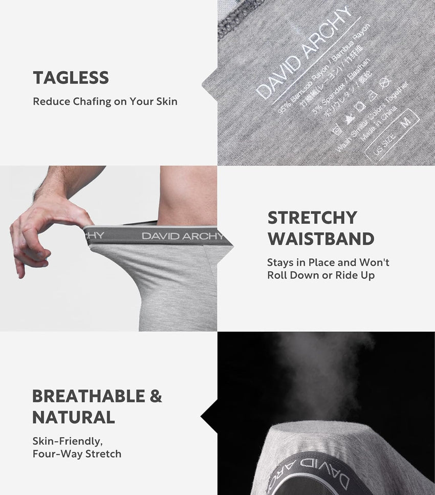 DAVID ARCHY Mens Trunks Underwear Soft Breathable Rayon Made from Bamboo Trunk No Fly Pouch