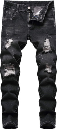Boy's Skinny Fit Ripped Destroyed Distressed Stretch Slim Jeans Pants