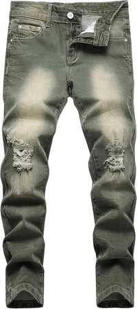 Boy's Skinny Fit Ripped Destroyed Distressed Stretch Slim Jeans Pants