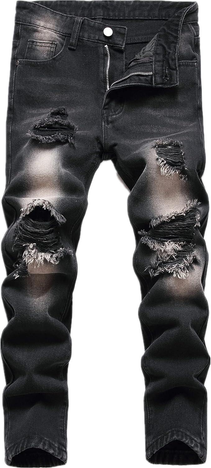 FREDD MARSHALL Boy's Skinny Fit Ripped Destroyed Distressed Fashion Kids Denim Jeans Pants