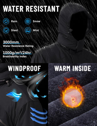 7DAY'S Men's Winter Skiing Jackets Water Resistant Fleece Coats Insulated Thermal Snowboard Jacket Parka Raincoat with Hood