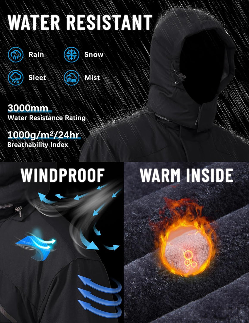 7DAY'S Men's Winter Skiing Jackets Water Resistant Fleece Coats Insulated Thermal Snowboard Jacket Parka Raincoat with Hood