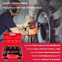 29-Piece 1/2" Drive Impact Socket Set, SAE (3/8 to 1 inch) and Metric (10-24mm) Sizes with Extension Bars Standard Deep Socket Set CR-V Material High Durability Impact Wrench